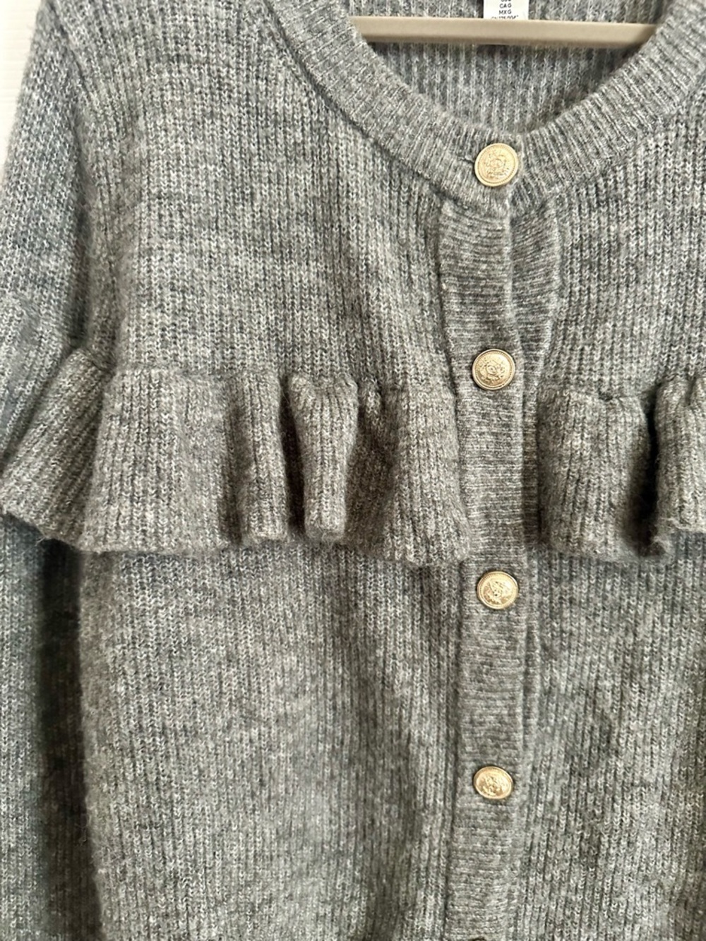 H&M Grey Ruffle-Detail Ribbed Knit Sweater Cardigan - Picture 12 of 13